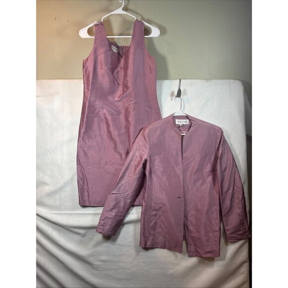 Vintage Rona Rowan Pink Silk Dress & Jacket Size 10 - Picture 1 of 16